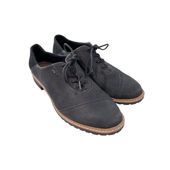 Toms Ainsley Lace Up Oxford Shoes Size 7.5 Black Leather Comfort Career Office - Picture 1 of 8